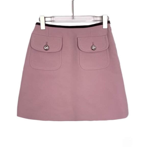 Prada Pink Pocket Trim A-Line Skirt Sz 40 Made In Italy With Black Waistband & B - Picture 1 of 6